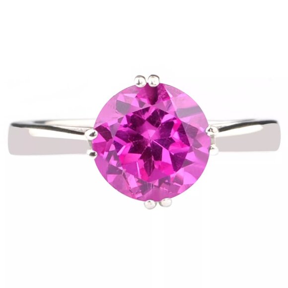Rosec Jewels Natural Pink Tourmaline and Diamond Ring for  1.20Ct Round Shape 100% Natural Pink Tourmaline Women\'s Ring In 14KT White Gold